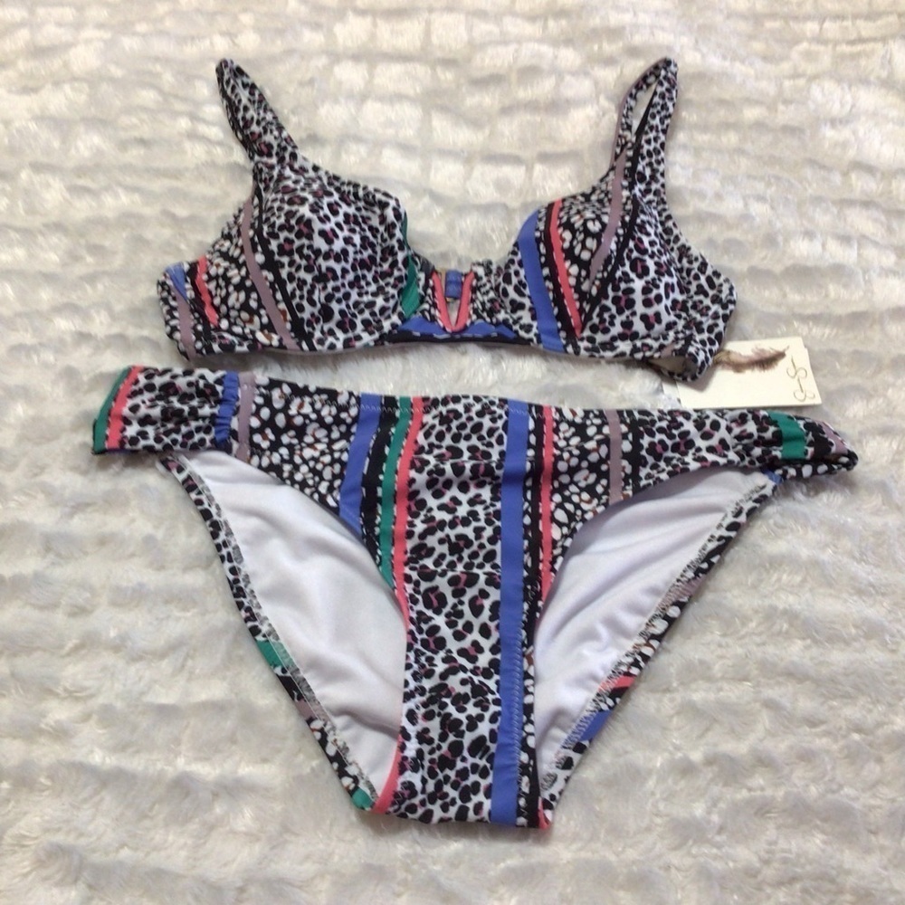 NEW Jessica Simpson Underwire Bikini Set Small Animal Print Colorful Summer
